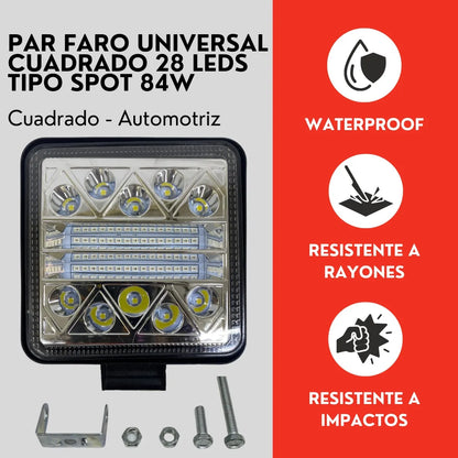Par Faro 28 Led Cuadrado 84w Luz Azul Con Base Tipo Spot Ore