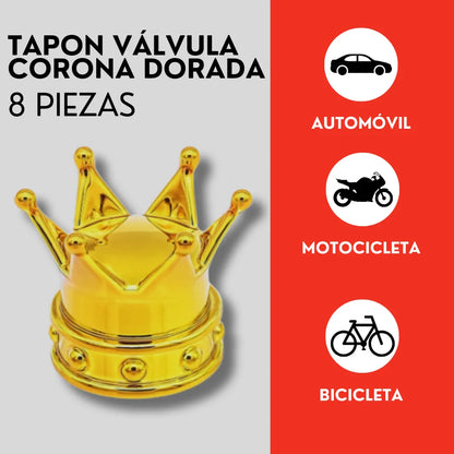 Genérico 8 Tapones Corona Dorada Válvula para Llanta Coche Bici Moto
