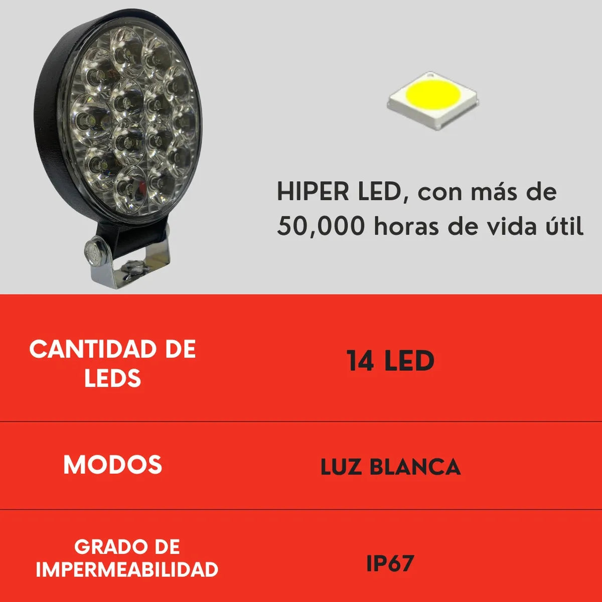 Par Faro Redondo 14 Led Luz Blanco Fijo Con Base Ore
