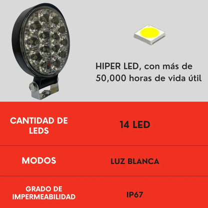 Par Faro Redondo 14 Led Luz Blanco Fijo Con Base Ore