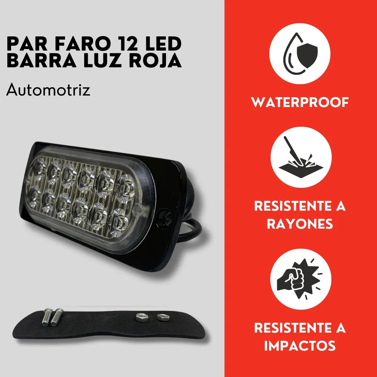 Genérico Par Faro Tipo Barra 12 Led Rojo Luz Fija Ore