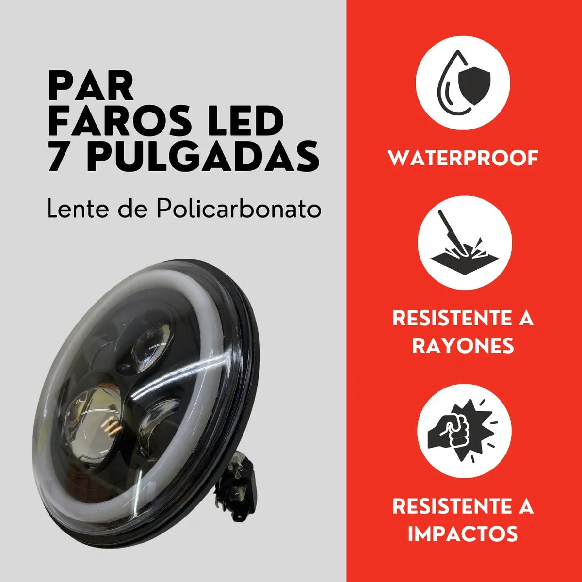 Par Faro 7'' H4 Led Ojo Angel Para Wrangler Jeep Vocho Ore