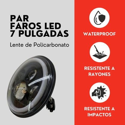Par Faro 7'' H4 Led Ojo Angel Para Wrangler Jeep Vocho Ore