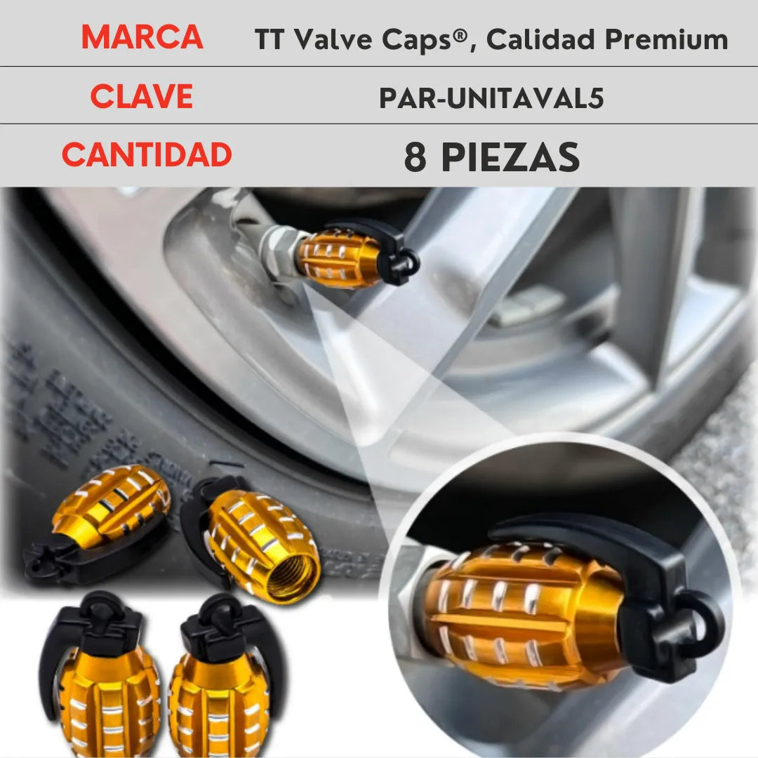 Genérico 8 Tapones Valvula Aire Aluminio Moto Auto Granada Dorada