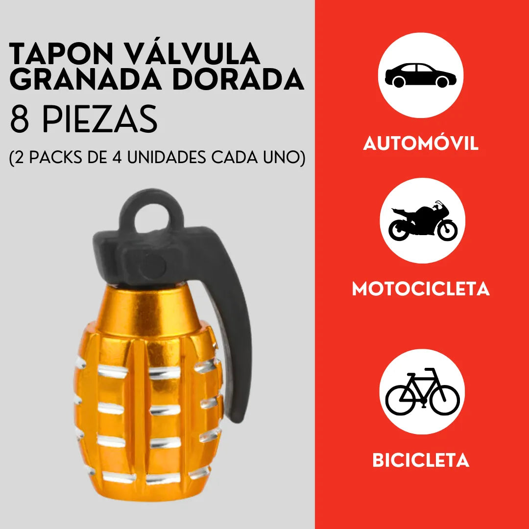 Genérico 8 Tapones Valvula Aire Aluminio Moto Auto Granada Dorada