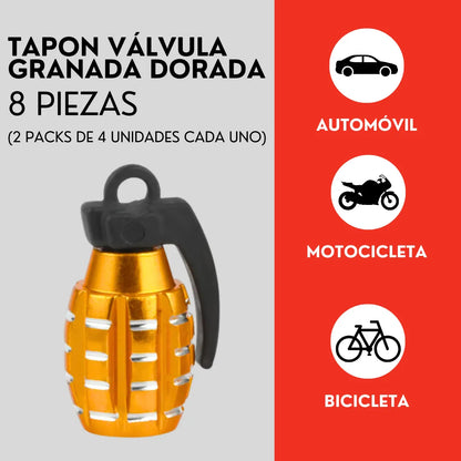 Genérico 8 Tapones Valvula Aire Aluminio Moto Auto Granada Dorada