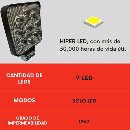 Par Faro 9 Led Cuadrado 27w Luz Blanca Fija Ore