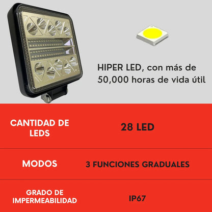 Par Faro 28 Led Cuadrado 84w Luz Azul Con Base Tipo Spot Ore
