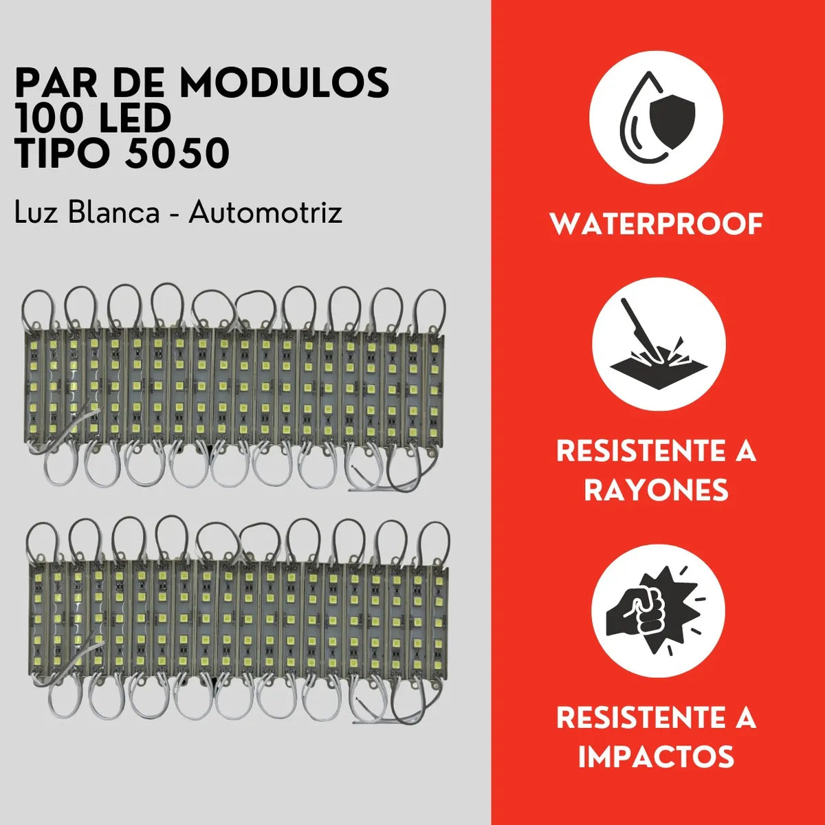 Genérico Par Modulo 100 Led Tipo 5050 Luz Blanca Universal Auto Ore