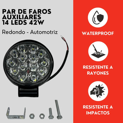Par Faro Redondo 14 Led Luz Blanco Fijo Con Base Ore