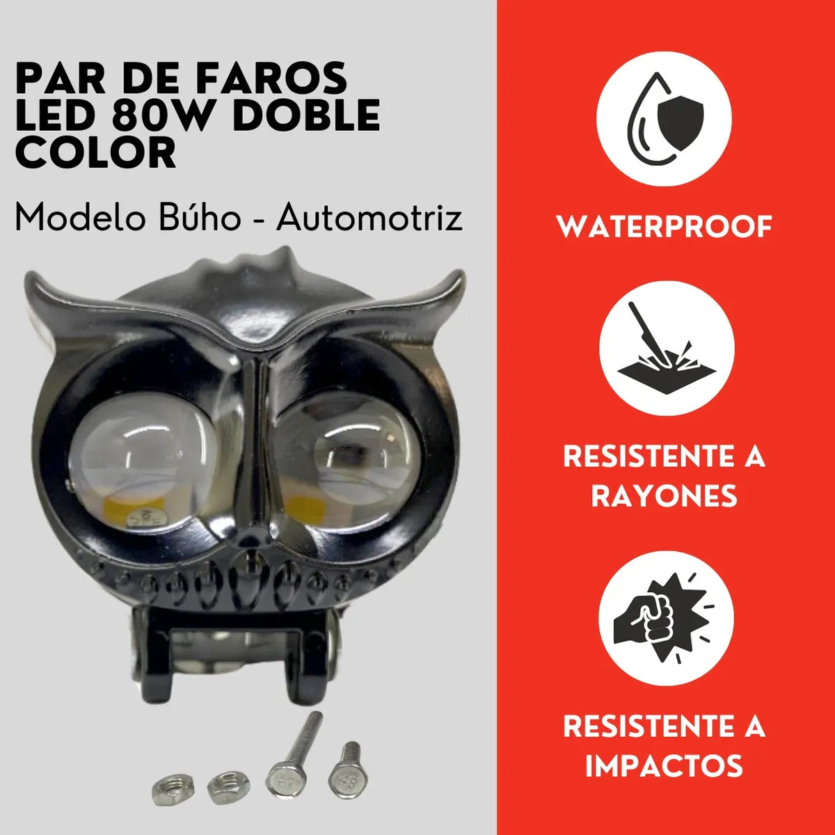 Par Faro Led Buho 80w Alta/Baja Doble Color Auto Moto Ore