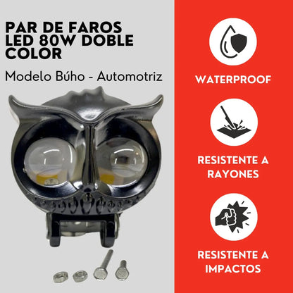 Par Faro Led Buho 80w Alta/Baja Doble Color Auto Moto Ore
