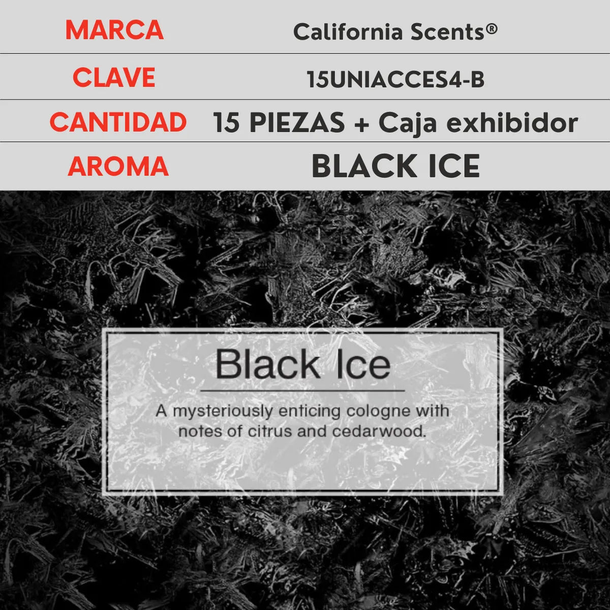Caja 15 Pzs Aromatizante Auto California Scents Black Ice