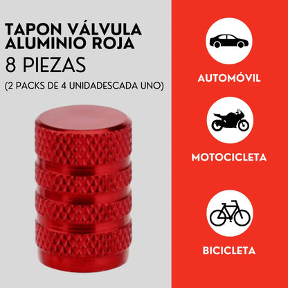 Genérico 8 Tapones Pivote Valvula Llanta Auto Moto Aluminio Rojo