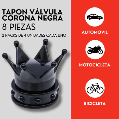Genérico 8 Tapones Corona Negra Válvula para Llanta Coche Bici Moto