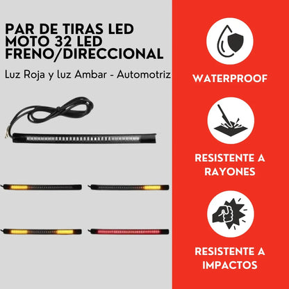 Par Tira 32 Led Auto Moto Luz Roja Direccional 19 Cm Ore