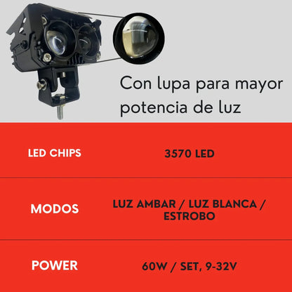 Par Faro Lupa Led Buho Bicolor Auxiliar Niebla Moto Ore