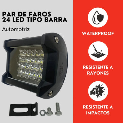 Par Faro Barra 24 Led Blanco Estrobo Auto Moto Ore