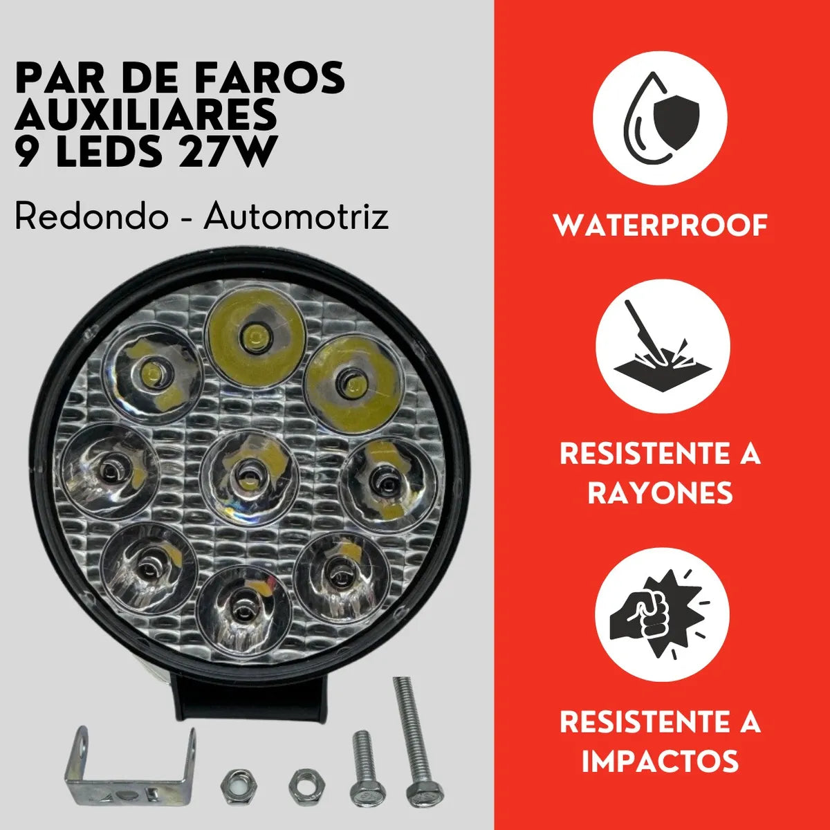 Par Faro Redondo 9 Led Luz Blanco Fijo Con Base Ore