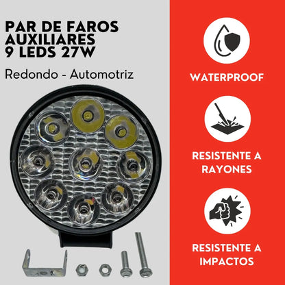 Par Faro Redondo 9 Led Luz Blanco Fijo Con Base Ore