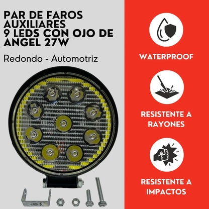 Par Faro 9 Led Ojo De Angel Alta Y Baja Auto Moto Ore