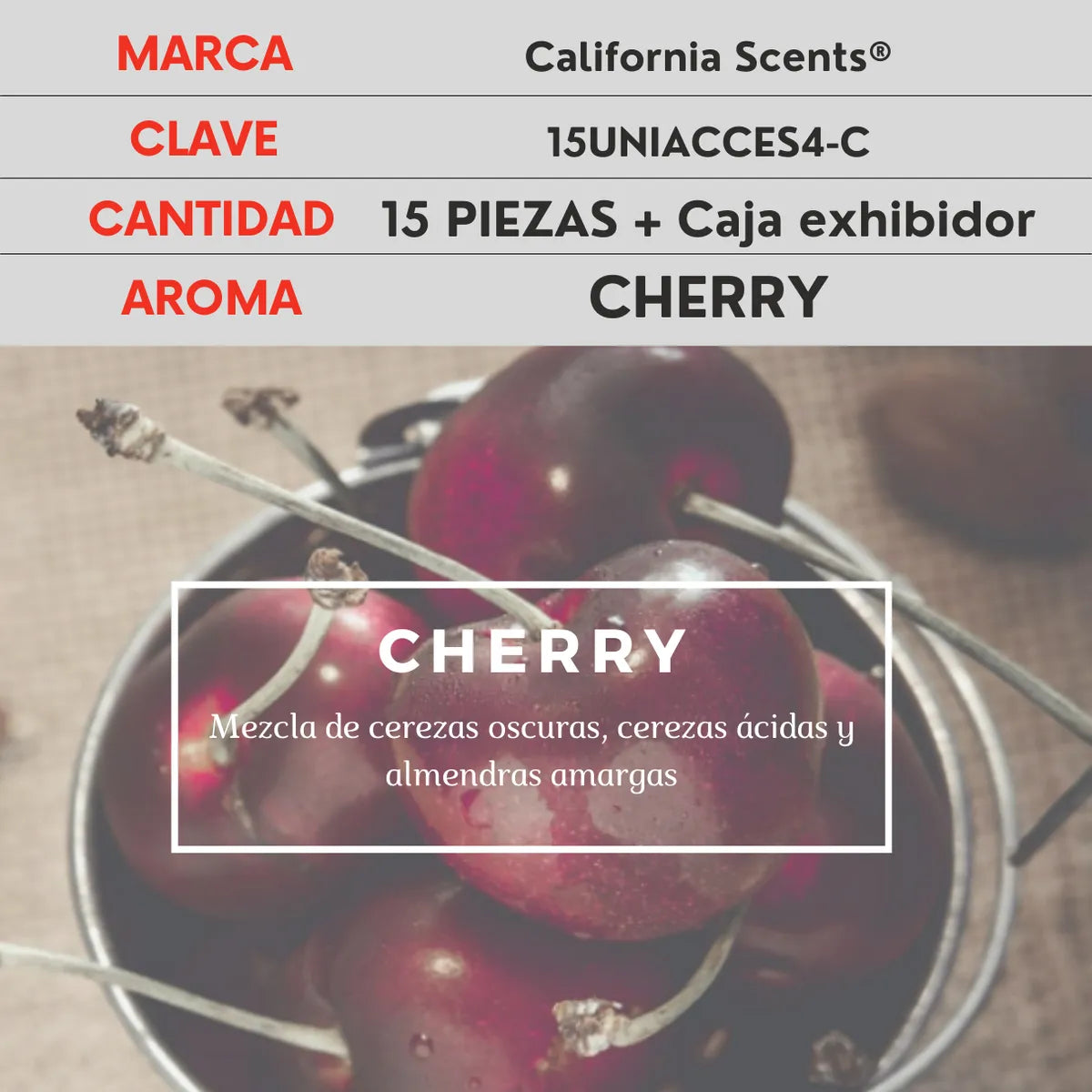 Caja 15 Pzs Aromatizante Auto California Scents Cherry