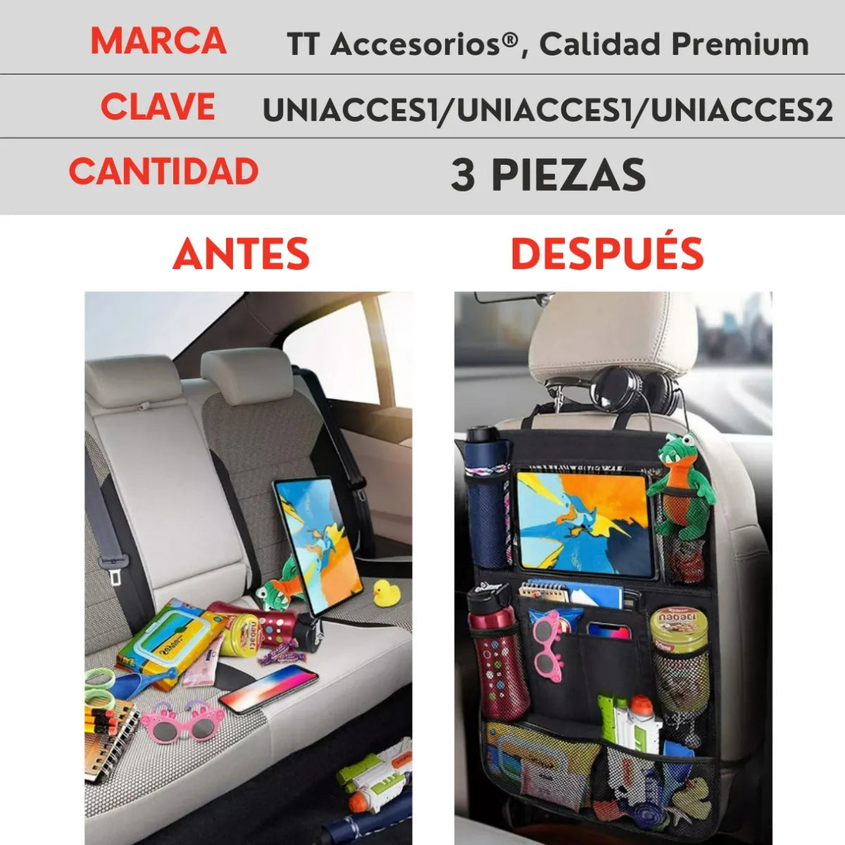 Genérico Kit Organizador Asientos Y Cajuela Auto Camioneta 3pzs