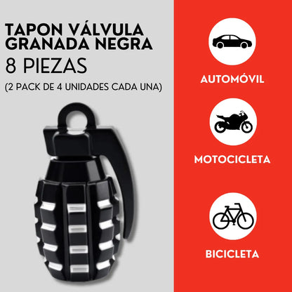 Genérico 8 Tapones Valvula Aire Aluminio Moto Auto Granada Negra