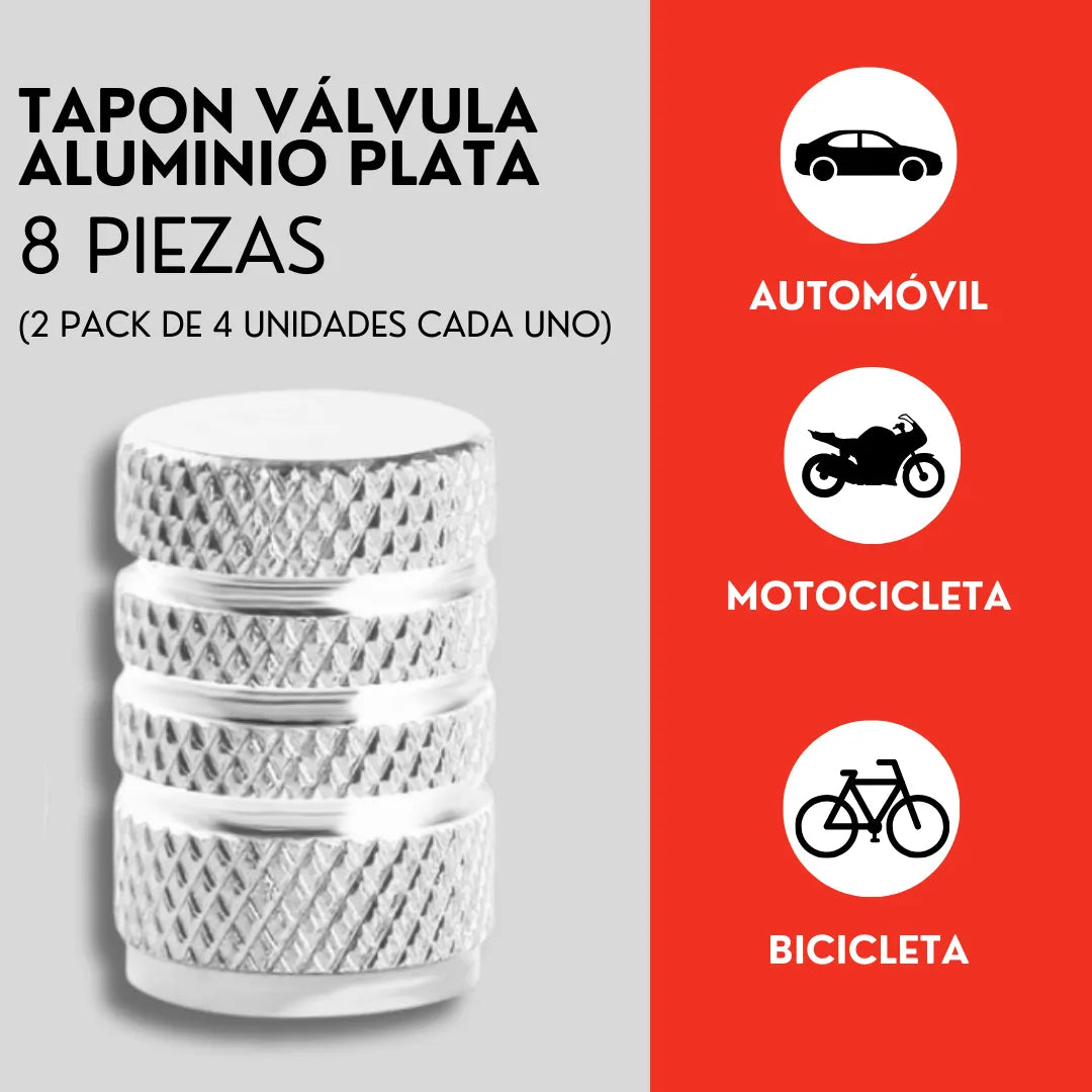 Genérico 8 Tapones Pivote Valvula Llanta Auto Moto Aluminio Plata