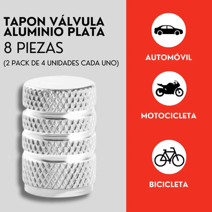 Genérico 8 Tapones Pivote Valvula Llanta Auto Moto Aluminio Plata