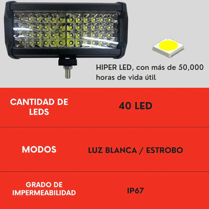 Faro Barra 40 Led Blanco Estrobo Auto Moto Ore