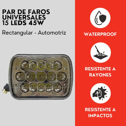 Par Faro Universal 15 Led 5x7 Alta Y Baja H4 45w Ore