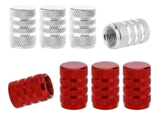16 Tapones Pivote Valvula Auto Moto Aluminio Plata Rojo